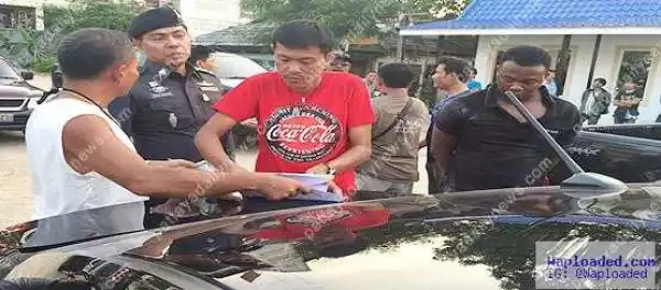 Photos: Nigerian drug dealer arrested in Pattaya, Thailand after leading police on a car chase.